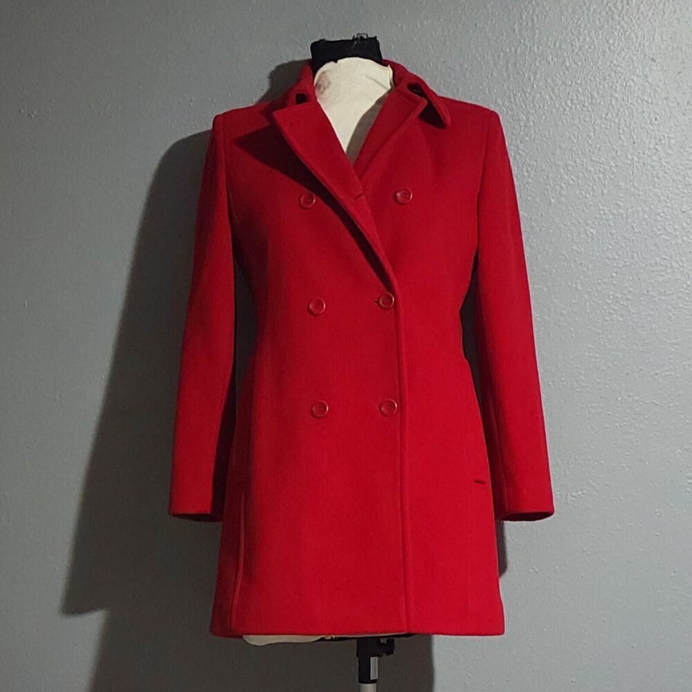 Ann Taylor Vibrant Red Double-Breasted Trench Coat